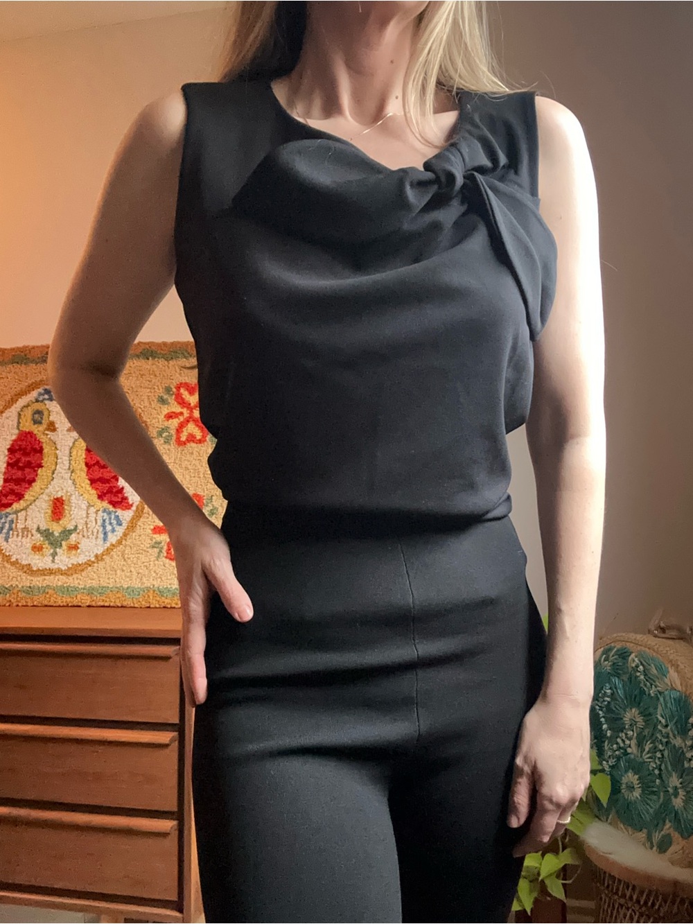 Banana Republic Black Draped Bow Mod Neckline Top Like New